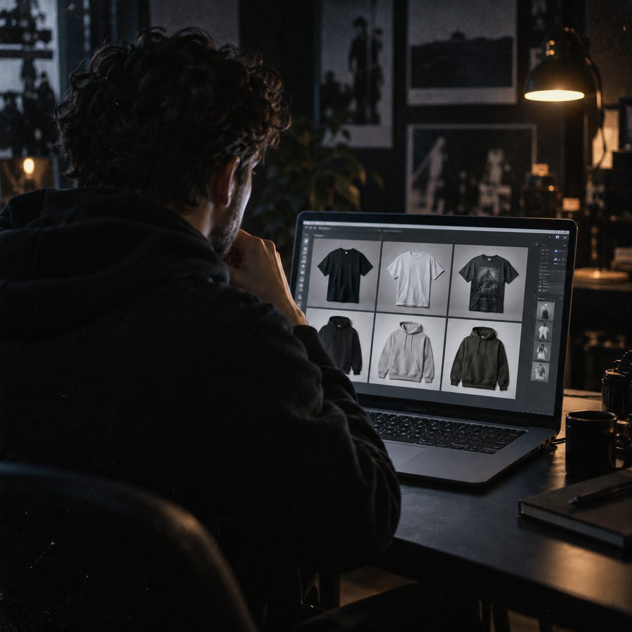 Designer generating apparel mockups on a laptop
